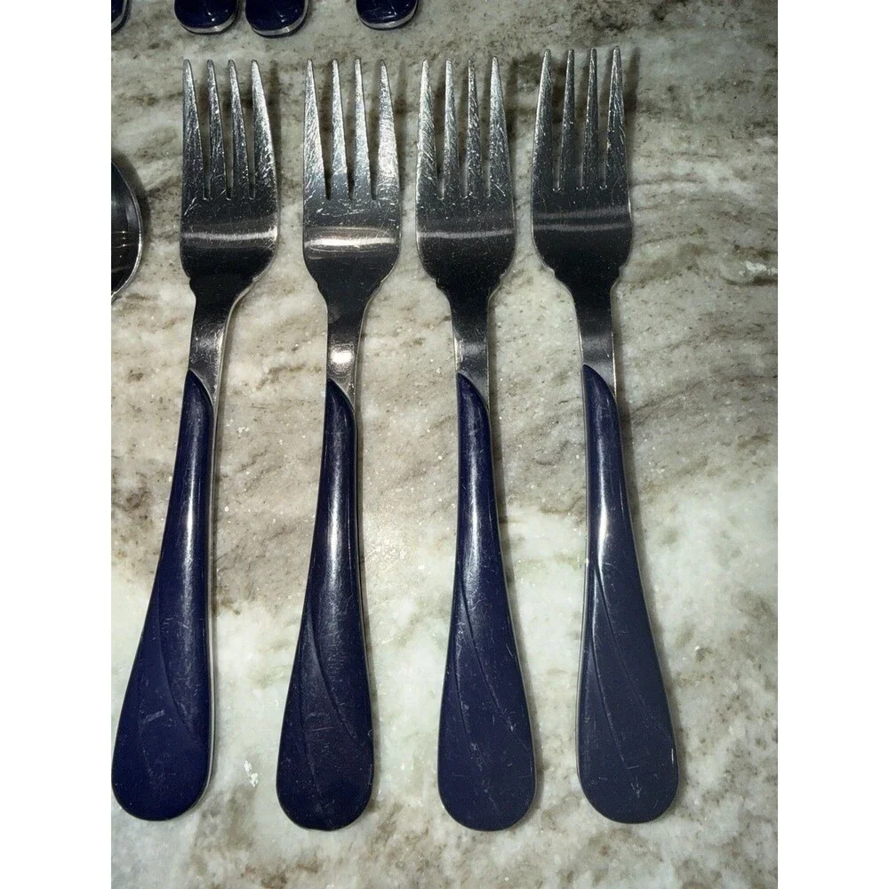 Homer Laughlin Fiesta Swirl Cobalt Blue  Stainless Flatware 20 piece Service 4